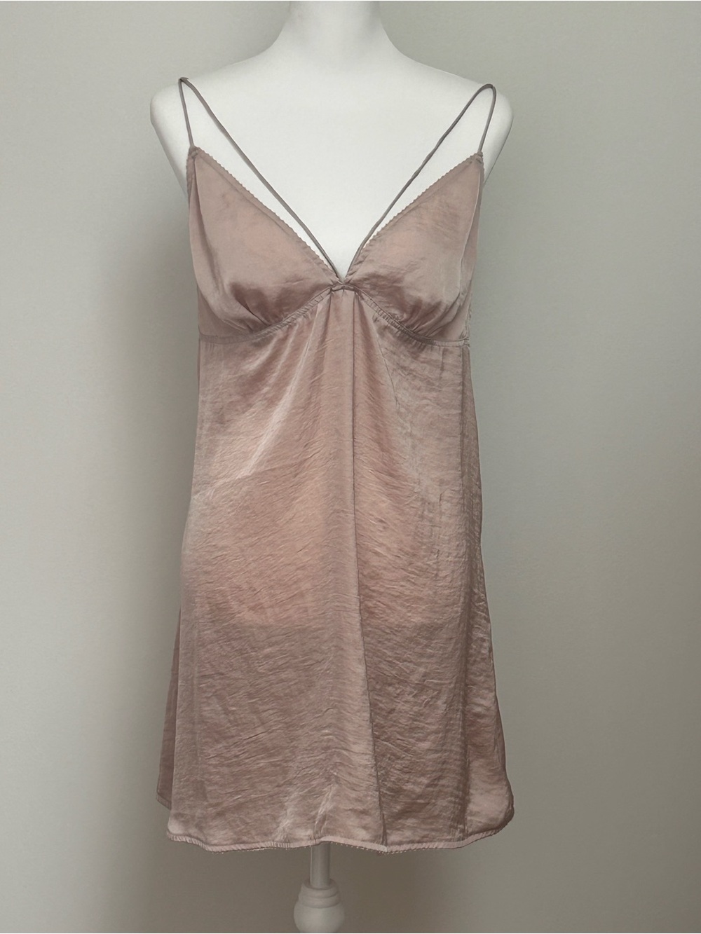 FREE PEOPLE Silky Hammered Satin Slip Chemise in Dusty Rose